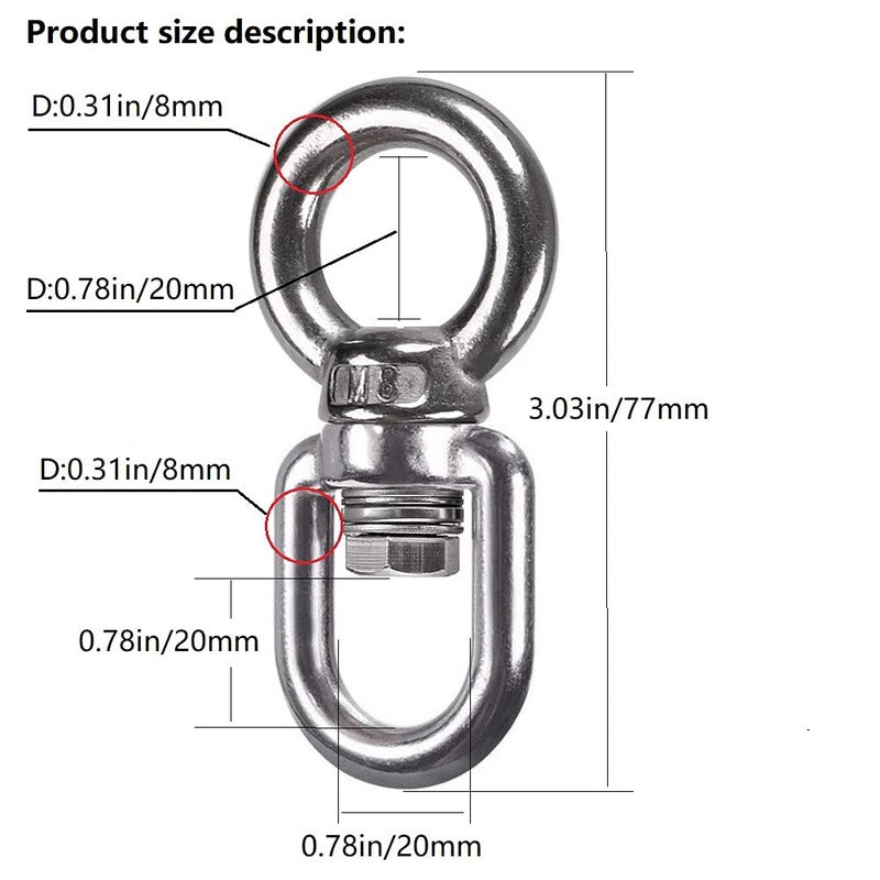 Dakzhou Bearing Swing Swivel 360 Rotary 820 lb Capacity, Safe and Reliable Suspension Connection Accessories for Swing Air Dance Hammock Chair Yoga Swing Climbing Projects - Image 5